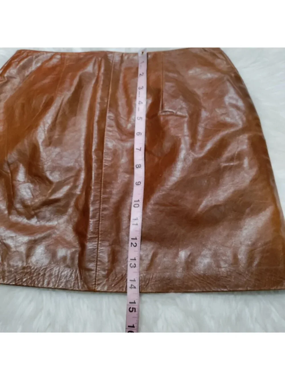 Hugo Buscati 100% Leather Antique 70s Style Brown A-Line Wrap Mini Skirt Size 6 - Picture 14 of 16